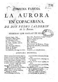 La aurora en Copacabana / Pedro Calderón de la Barca | Biblioteca Virtual Miguel de Cervantes