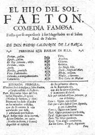 El hijo del sol, Faetón / don Pedro Calderon de la Barca | Biblioteca Virtual Miguel de Cervantes