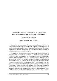 "Les dramaturges femmes dans l'Espagne contemporaine. Le tragique au féminin". (Paris: L’Harmattan, 2011, 301 págs.) [Reseña] / Gabriela Cordone | Biblioteca Virtual Miguel de Cervantes