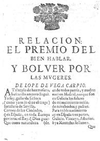 El premio del bien hablar, y bolver por las mugeres [sic] / de lope de Vega Carpio | Biblioteca Virtual Miguel de Cervantes