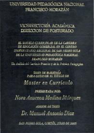 El modelo curricular de la carrera de educación comercial en el Centro Universitario Regional de San Pedro Sula de la Universidad Pedagógica Nacional Francisco Morazán. Un análisis del currículo prescrito y de la práctica pedagógica | Biblioteca Virtual Miguel de Cervantes