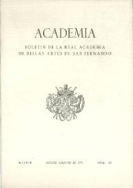 Academia: Boletín de la Real Academia de Bellas Artes de San Fernando. Segundo semestre 1975. Núm. 41. Preliminares e índice | Biblioteca Virtual Miguel de Cervantes