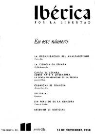 Ibérica por la libertad. Volumen 6, Nº 11, 15 de noviembre de 1958 | Biblioteca Virtual Miguel de Cervantes