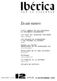 Ibérica por la libertad. Volumen 7, Nº 12, 15 de diciembre de 1959 | Biblioteca Virtual Miguel de Cervantes