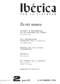 Ibérica por la libertad. Volumen 18, Nº 2, 15 de febrero de 1970 | Biblioteca Virtual Miguel de Cervantes