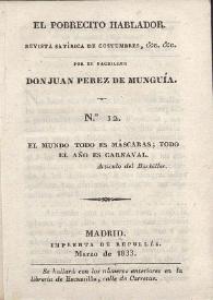 El Pobrecito Hablador. Revista Satírica de Costumbres. [Portada de la edición de 1833] | Biblioteca Virtual Miguel de Cervantes