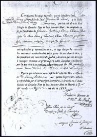 Certificado de Estudios en Lengua Gramática Castellana,  y Latina, Retórica, Principios de Poesía Latina y Castellana... de Mariano José de Larra del Colegio de Escuelas Pías de San Antonio Abad | Biblioteca Virtual Miguel de Cervantes