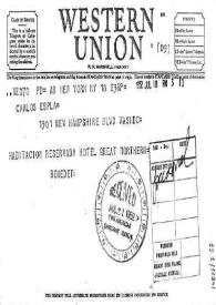 Telegrama del 18 de julio de 1952 de la Western Union a Carlos Esplá sobre la reserva de una habitación en el Hotel Great Northern | Biblioteca Virtual Miguel de Cervantes