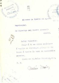 Carta de Rubén Darío a Director de Crédit Lyonnais, Madrid | Biblioteca Virtual Miguel de Cervantes