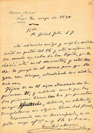 Carta de E. Morera a F. Fita comunicándole el envío de un calco y comentándole características de la letra de la inscripción; comunica la publicación del Historia de Cataluña, t. 1 y comentarios sobre cronología de inscripciones hebreas de Tarragona | Biblioteca Virtual Miguel de Cervantes