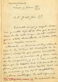 Carta de E. Morera a F. Fita comunicándole el extravió del informe y los calcos de unas incripciones halladas en la calle Mayor de Tarragona, y su intención de volvérselo a enviar / Real Academia de la Historia; Academia de San Fernando | Biblioteca Virtual Miguel de Cervantes