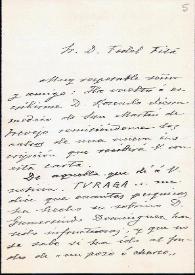 Carta de Juan Sanguino y Michel a F. Fita comunicándole una nueva lápida de San Martín de Trevejo que ha sido transportada al lagar de Peña, de la que enviará calcos realizados por Rosendo Sierra | Biblioteca Virtual Miguel de Cervantes