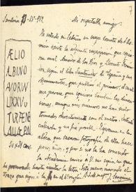 Carta de Juan Sanguino y Michel a F. Fita en la que envía dibujo de un epígrafe de la ermita de San Román de Lebeña. | Biblioteca Virtual Miguel de Cervantes