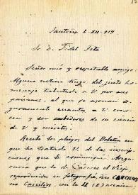 Carta de Juan Sanguino y Michel a F. Fita comunicando que se ha enterado del homenaje que le tributaron, que ha recibido el Boletín con las inscripciones de Cáceres y Valdelacasa que él le había dado a conocer y su nombramiento como Director del Museo. / Museo de Cáceres (director). | Biblioteca Virtual Miguel de Cervantes