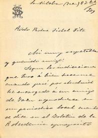 Carta de Mariano Sanjuan a F. Fita comunicándole la reproducción del artículo del Boletín de la Academia sobre la lápida árabe de Baños de la Encina en la prensa local; promete calcos de insc. y adjunta foto de los ídolos de Santisteban | Biblioteca Virtual Miguel de Cervantes