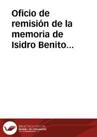 Oficio de remisión de la memoria de Isidro Benito Aguado acerca de parte de una coraza antigua y seis monedas islámicas, depositadas hace tiempo en la Real Academia de la Historia y halladas en Casas de Ves, para que se informe lo que parezca | Biblioteca Virtual Miguel de Cervantes