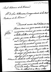 Borrador de minuta de oficio en la que se requiere a Luis Villanueva para que se desplace a Valdecaballeros y hacer copia de dos inscripciones romanas; una como basa de la pila del agua bendita y la otra en la cruz del cementerio, también como basa. | Biblioteca Virtual Miguel de Cervantes