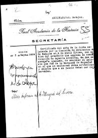 Carpetilla de expediente del certificado del Acta de la Junta celebrada por la Comision de Monumentos de Badajoz con el propósito de enajenar el palacio de la Marquesa de Monsalud donde se guardan obras artísticas que deben ser conservadas | Biblioteca Virtual Miguel de Cervantes