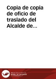 Copia de copia de oficio de traslado del Alcalde de Jerez que traslada comunicación de Manuel González Peña en la que manifiesta que entregará la estatua y el león de piedra hallados en Mesas de Asta, por él adquiridos, siempre que se le reembolse la cantidad que por ellos entregó. Asimismo se comunica que se dé aviso a la Diputación Provincial para que haga la entrega de la cantidad a Manuel González Peña y se le den las gracias por su buena disposición. | Biblioteca Virtual Miguel de Cervantes