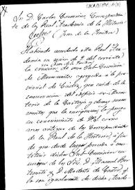 Minuta de oficio en la que se le comunica que, como más antiguo correspondiente de la Real Academia de la Historia, proceda a constituir la Subcomisión de Monumentos de Jerez de la Frontera en unión de los otros correspondientes de ambas Reales Academias nombrados al efecto. | Biblioteca Virtual Miguel de Cervantes