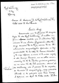 Minuta de oficio en la que se comunica que la Real Academia de la Historia se adhiere a la petición que la Academia de Bellas Artes de San Fernando propone acerca de las excavaciones de Iponuba, así como que la dirección de las mismas habría de serle confiada a persona científica | Biblioteca Virtual Miguel de Cervantes