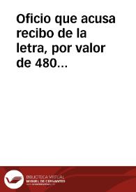 Oficio que acusa recibo de la letra, por valor de 480 escudos, con destino al pago de los atrasos por la ocupación de los terrenos durante las excavaciones en Numancia. Tan pronto como pueda remitirá los comprobantes necesarios para su justificación. | Biblioteca Virtual Miguel de Cervantes