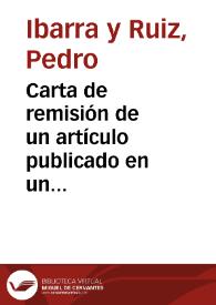 Carta de remisión de un artículo publicado en un periódico de Elche relativo al hallazgo de la Dama de Elche a la vez que solicita la opinión de la corporación. | Biblioteca Virtual Miguel de Cervantes