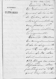 Oficio desde el Ministerio de Ultramar informando que el paquete con el monetario de Álvarez Aguiñiga parte en el vapor-correo trasatlántico "Santander", que su capitán, Matías Juliá, debe entregarlo al Gobernador de la provincia de Santander y este lo pasará a la Academia, la cual debe junto con el oficio de recibo remitir la envoltura del paquete con los sellos de lacre como confirmación de la entrega. | Biblioteca Virtual Miguel de Cervantes