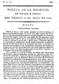 Gaceta de la Regencia de España e Indias. Año 1810. Núm. 27, 18 de mayo de 1810 | Biblioteca Virtual Miguel de Cervantes