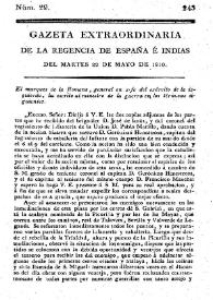 Gaceta de la Regencia de España e Indias. Año 1810. Núm. 29, Gazeta Extraordinaria 22 de mayo de 1810 | Biblioteca Virtual Miguel de Cervantes