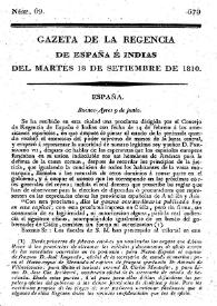 Gaceta de la Regencia de España e Indias. Año 1810. Núm. 69, 18 de septiembre de 1810 | Biblioteca Virtual Miguel de Cervantes