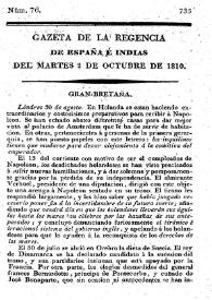 Gaceta de la Regencia de España e Indias. Año 1810. Núm. 76, 2 de octubre de 1810 | Biblioteca Virtual Miguel de Cervantes