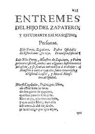 Entremes del hijo del zapatero, y estudiante salmanquino | Biblioteca Virtual Miguel de Cervantes