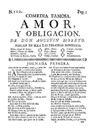 Comedia famosa Amor y obligación / de Don Agustín Moreto | Biblioteca Virtual Miguel de Cervantes