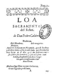 Loa sacramental del relox / de Don Pedro Calderon | Biblioteca Virtual Miguel de Cervantes