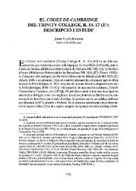 El "Còdex de Cambridge" del Trinity College, R. 14. 17 (X1): descripció i estudi / Josep Lluís Martos | Biblioteca Virtual Miguel de Cervantes