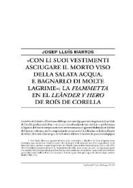 "Con li suoi vestimenti asciugare il morto viso della salata acqua, e bagnarlo di molte lagrime": la "Fiammetta" en el "Leànder y Hero" de Roís de Corella / Josep Lluís Martos | Biblioteca Virtual Miguel de Cervantes