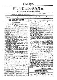 El Telegrama : diario progresista. Año I, núm. 101, lunes 1º de diciembre de 1889 | Biblioteca Virtual Miguel de Cervantes