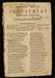 Comedia famosa. Indvstrias contra finezas / de Don Agustin Moreto y Cabañas | Biblioteca Virtual Miguel de Cervantes