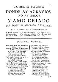 Comedia famosa, Donde ay agravios no ay zelos y amo criado / de Don Francisco de Roxas | Biblioteca Virtual Miguel de Cervantes