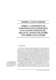 Sobre la diversitat de manifestacions literàries en la segona meitat del segle XV: contactes entre les obres i els autors / Marinela Garcia Sempere | Biblioteca Virtual Miguel de Cervantes