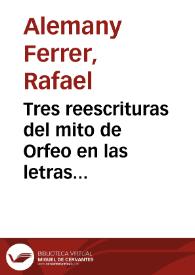 Tres reescrituras del mito de Orfeo en las letras catalanas medievales: Bernat Metge, Joan Roís de Corella y Francesc Alegre / Rafael Alemany Ferrer | Biblioteca Virtual Miguel de Cervantes