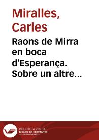 Raons de Mirra en boca d'Esperança. Sobre un altre plagi de Roís de Corella en el "Tirant lo Blanc" / Carles Miralles | Biblioteca Virtual Miguel de Cervantes