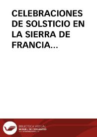 CELEBRACIONES DE SOLSTICIO EN LA SIERRA DE FRANCIA (SALAMANCA) / Puerto, José Luis | Biblioteca Virtual Miguel de Cervantes