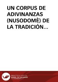 UN CORPUS DE ADIVINANZAS (NUSODOMÈ) DE LA TRADICIÓN ORAL FON DE BENIN / Fidele Sossouvi, Laurent | Biblioteca Virtual Miguel de Cervantes