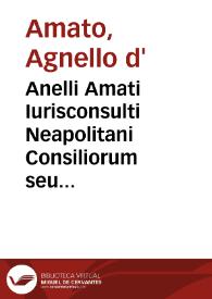 Anelli Amati Iurisconsulti Neapolitani Consiliorum seu responsorum centuria prima, cum decisionibus seu concordijs, in fine cuiusq[ue] responsi adiectis ... | Biblioteca Virtual Miguel de Cervantes