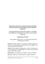 Puestas en escena de obras de dramaturgos españoles del Siglo de Oro en Los Ángeles (2000-2010) / John Benjamin Coates | Biblioteca Virtual Miguel de Cervantes