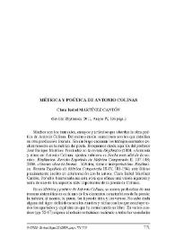 Clara Isabel Martínez Cantón: "Métrica y poética de Antonio Colinas", Sevilla, Rhythmica, 2011, Anejos IV, 336 págs. [Reseña] / Susana Agustín | Biblioteca Virtual Miguel de Cervantes