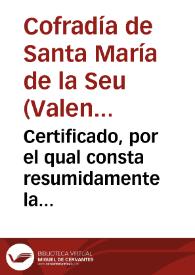 Certificado, por el qual consta resumidamente la fundacion, progressos, y preeminencias de la Real Cofradia de Nuestra Señora de la Seo Hospital de pobres sacerdotes enfermos de ... Valencia ... devocion, y culto que han dado algunos santos ... | Biblioteca Virtual Miguel de Cervantes