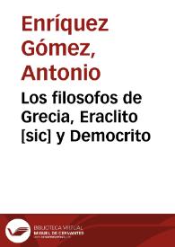 Los filosofos de Grecia, Eraclito [sic] y Democrito [1762] | Biblioteca Virtual Miguel de Cervantes